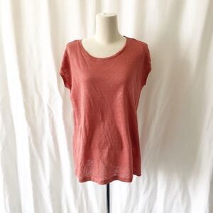 Tahari NWT peach 100% linen button back top Size M